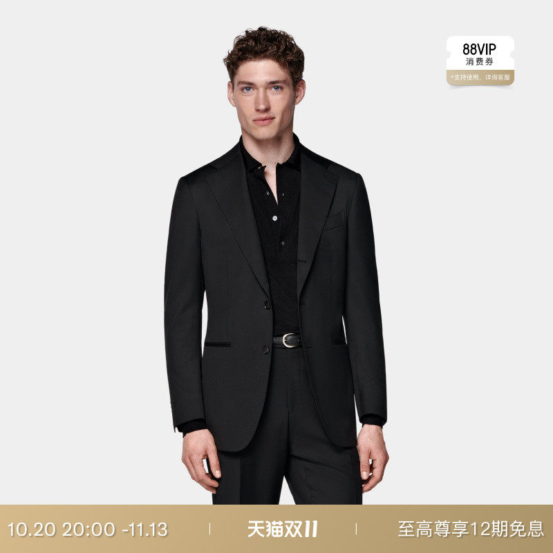 SUITSUPPLY黑色S110支羊毛西服男士正装西装上衣外套