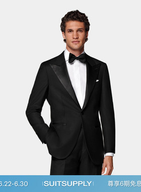 SUITSUPPLY外套黑色S110支羊毛晚礼服西装上衣正装