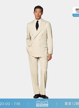 SUITSUPPLY砂砾色S120支羊毛男士双排扣西装套装休闲