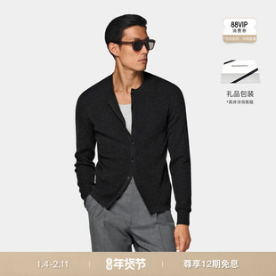 26早春新品SUITSUPPLY深灰色羊毛罗纹开襟衫