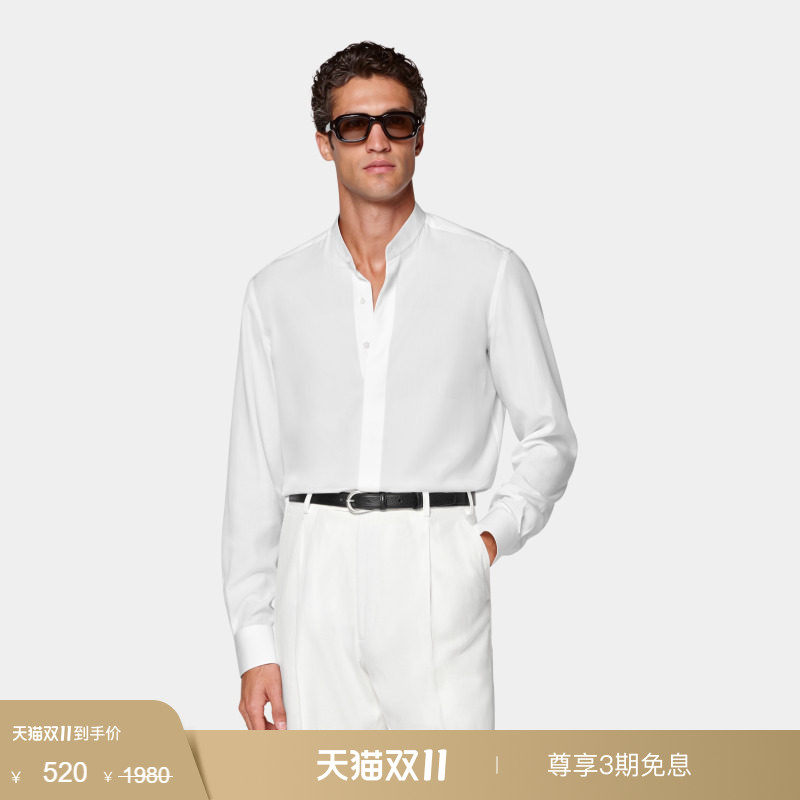 奥莱SUITSUPPLY米白色桑蚕丝混纺时尚休闲衬衫