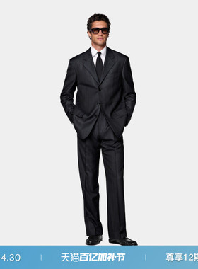 26春夏新品SUITSUPPLY藏青色羊毛混纺前襟带褶西装套装