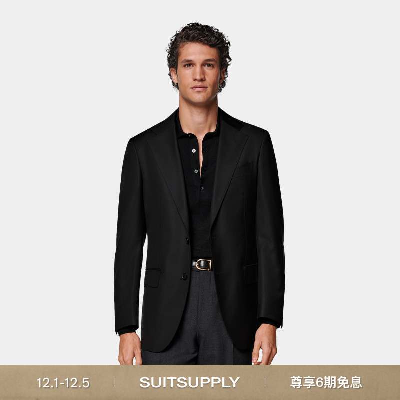 SUITSUPPLY黑色西服外套S110支羊毛男士西装上衣