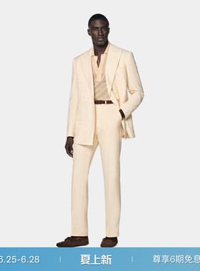 SUITSUPPLY浅黄色羊毛混纺男士双排扣西装套装