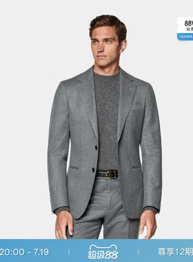 SUITSUPPLY-中灰色S120支羊毛法兰绒商务休闲西装上衣外套