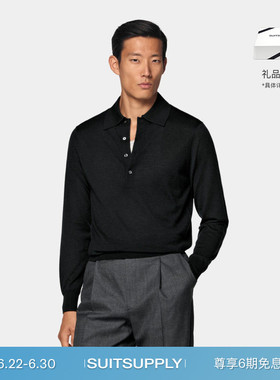 26夏季新品SUITSUPPLY黑色羊绒长袖Polo针织衫