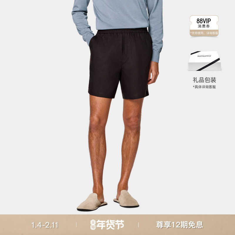26早春新品SUITSUPPLY深棕色亚麻直筒裤型短裤,男装,短裤,淘宝优惠券,粉丝福利购,淘宝优惠卷