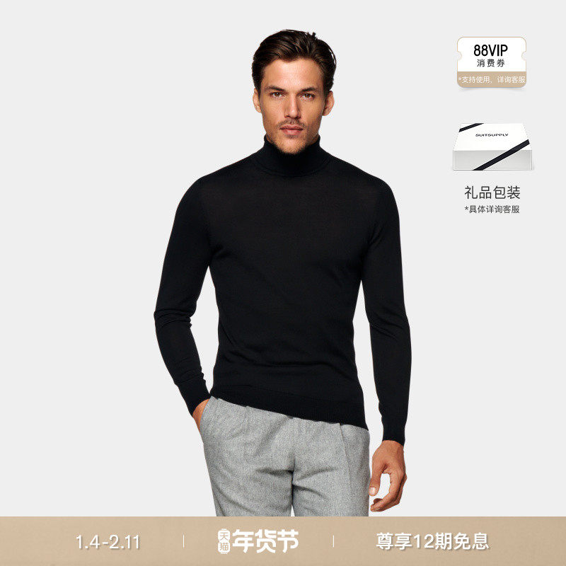 SUITSUPPLY黑色美利奴羊毛高领男士针织衫毛衣休闲,男装,针织衫/毛衣,淘宝优惠券,粉丝福利购,淘宝优惠卷