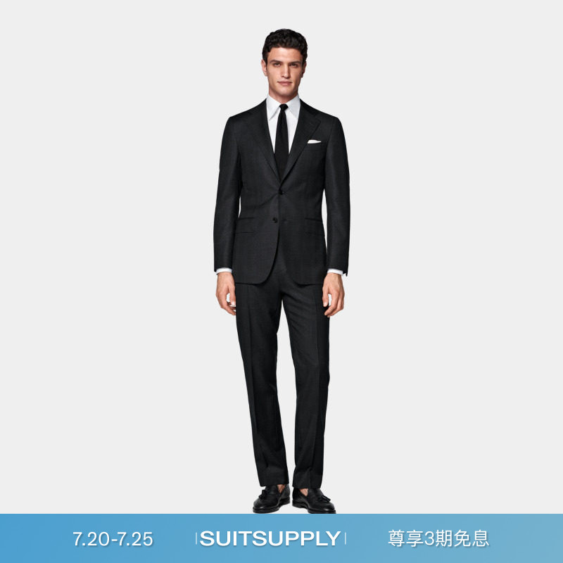 SUITSUPPLY-深灰色羊毛格纹身型商务休闲西装套装