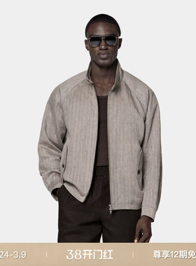26春季新品SUITSUPPLY深棕色亚麻人字纹插肩袖飞行员夹克