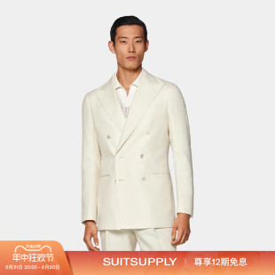 SUITSUPPLY米白色棉桑蚕丝混纺西服修身 晚礼服西装 男士 上衣四季 款