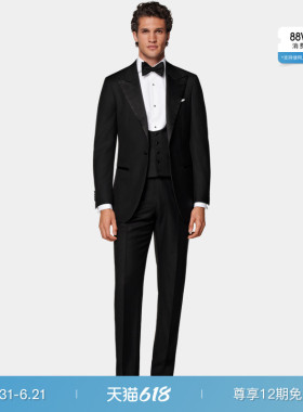 SUITSUPPLY黑色S110支羊毛男士西装礼服背心马甲内搭