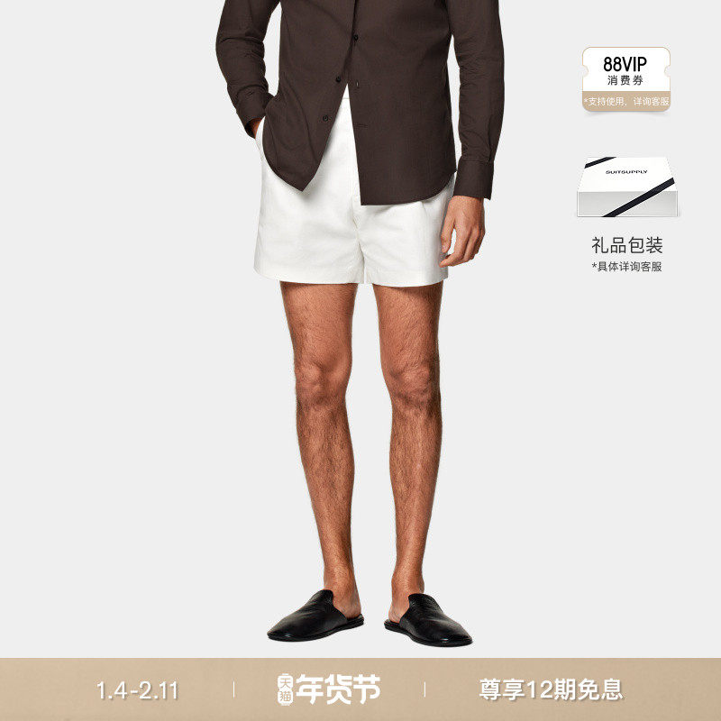 SUITSUPPLY夏季意大利面料米白色棉直筒裤腿男士短裤,男装,短裤,淘宝优惠券,粉丝福利购,淘宝优惠卷