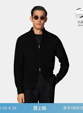 SUITSUPPLY-黑色羊毛休闲双拉链针织衫