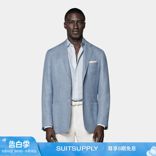 上衣 西装 休闲春夏男士 SUITSUPPLY浅蓝羊毛丝麻混纺柞蚕丝西服修身