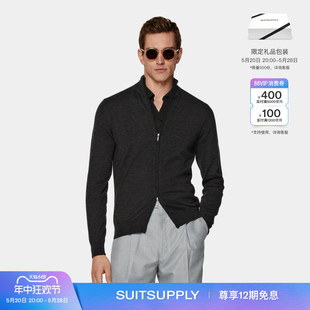 毛衣 SUITSUPPLY深灰色美利奴羊毛男士 拉链开襟衫