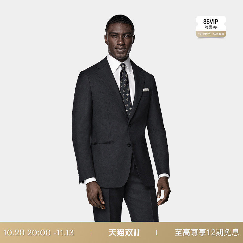 SUITSUPPLY深灰色羊毛西服合体商务男士西装上衣外套