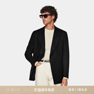 SUITSUPPLY黑色外套S120支羊毛法兰绒双排扣西装 上衣