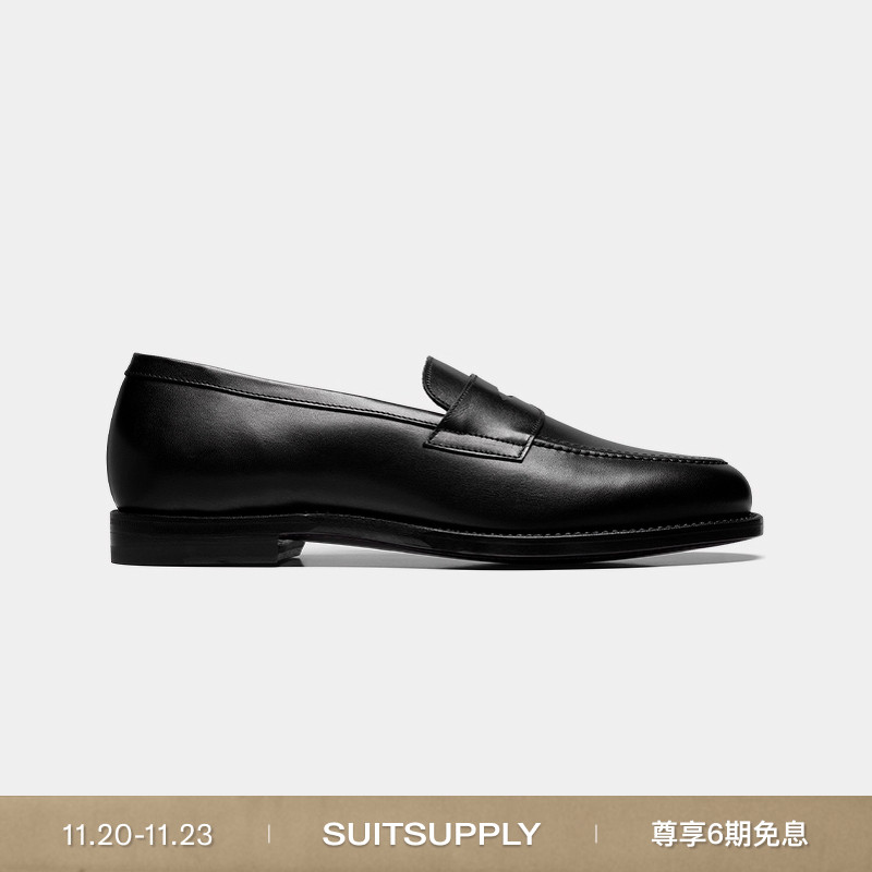 Suitsupply黑色牛皮革乐福鞋