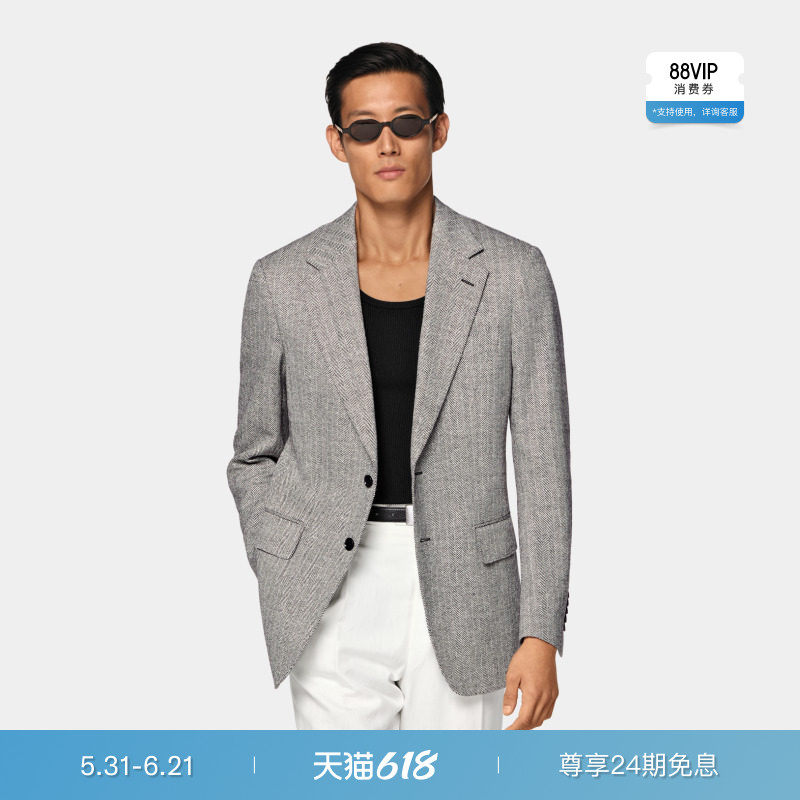 26夏季新品SUITSUPPLY黑蚕丝混纺修身剪裁西装上衣外套