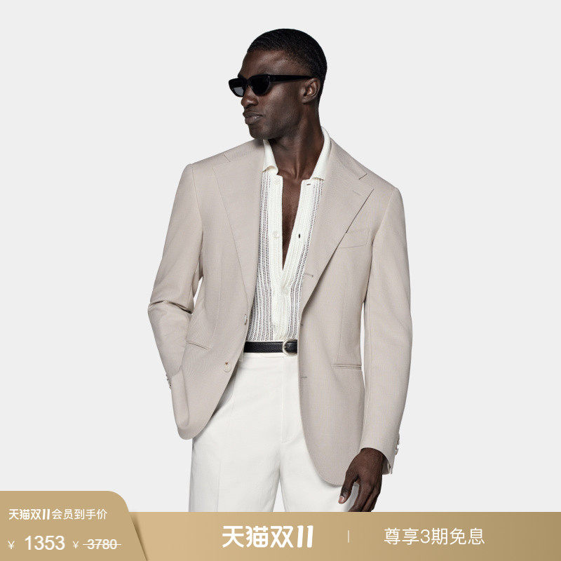 奥莱SUITSUPPLY浅灰褐色西装外套Traveller四股羊毛休闲