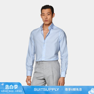 经典 SUITSUPPLY蓝色条纹一字领衬衫 男士 款 易打理Traveller棉 四季