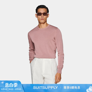 长袖 24夏季 SUITSUPPLY粉色棉桑蚕丝混纺男士 新款 圆领针织衫