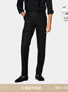 SUITSUPPLY黑色S120支羊毛法兰绒直筒修身男士长裤