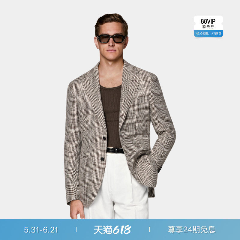 26夏季新品SUITSUPPLY中棕色亚麻单排扣西装上衣外套