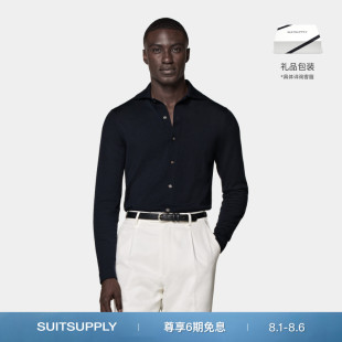 SUITSUPPLY夏藏青色Polo开襟衫 休闲商务 男士 美利奴羊毛经典