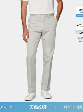26夏季新品SUITSUPPLY浅灰色棉混纺直筒修身卡其裤