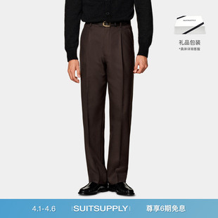 休闲裤 长裤 SUITSUPPLY深棕色阔腿直筒羊毛男士