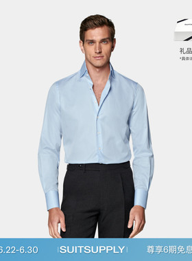 SUITSUPPLY浅蓝色埃及棉宽展领男士商务衬衫