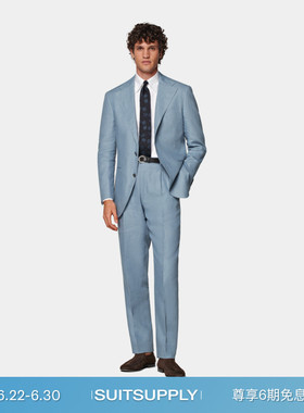 SUITSUPPLY浅蓝色亚麻宽松慵懒男士西装套装休闲