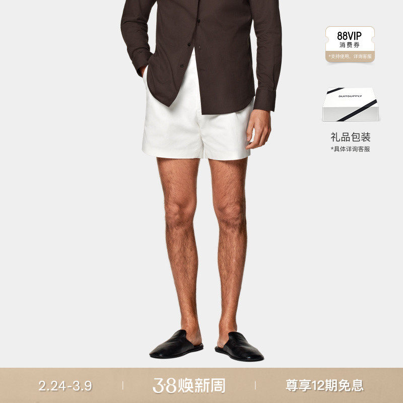 SUITSUPPLY夏季意大利面料米白色棉直筒裤腿男士短裤 - suitsupply旗舰店出品