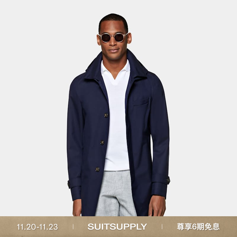 SUITSUPPLY藏青色毛呢大衣羊毛混纺男士休闲商务外套