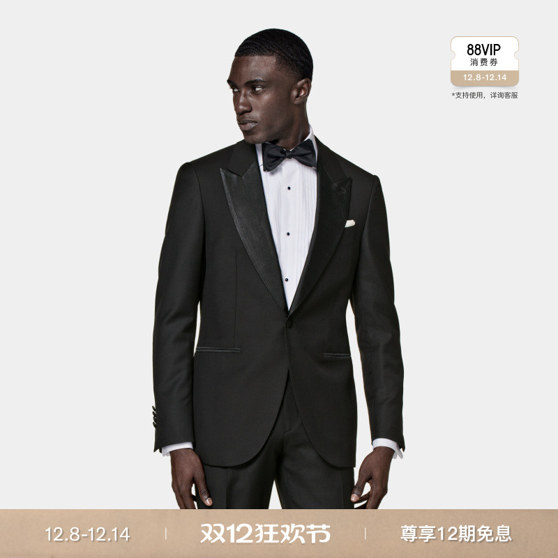 SUITSUPPLY黑色S110支羊毛外套礼服西装上衣经典款