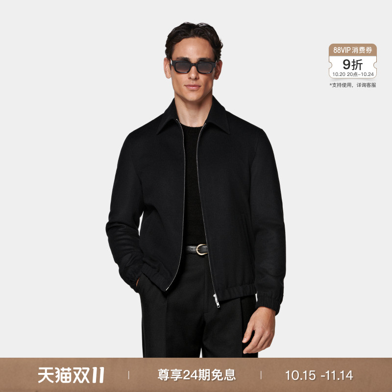 SUITSUPPLY黑色羊绒飞行夹克