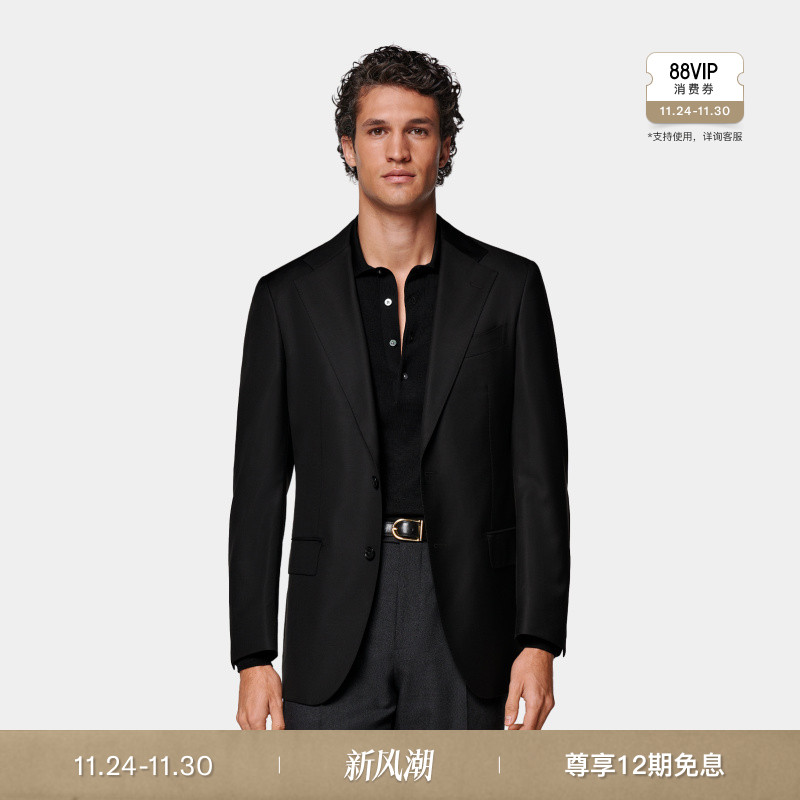 SUITSUPPLY黑色西服外套S110支羊毛男士西装上衣身型