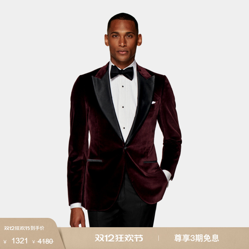 Suitsupply酒红色棉混纺礼服上衣