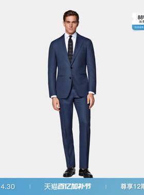 SUITSUPPLY中蓝色S150支羊毛西服身型男士西装套装