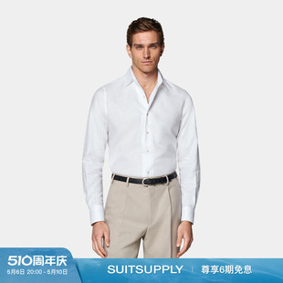特别修身 男士 新款 时尚 休闲 SUITSUPPLY白色棉亚麻混纺衬衫 24夏季