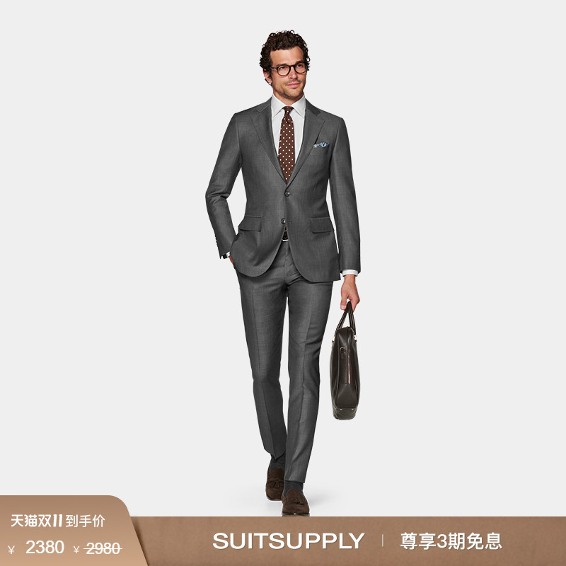 奥莱SUITSUPPLY中灰色S110支羊毛男士西装套装
