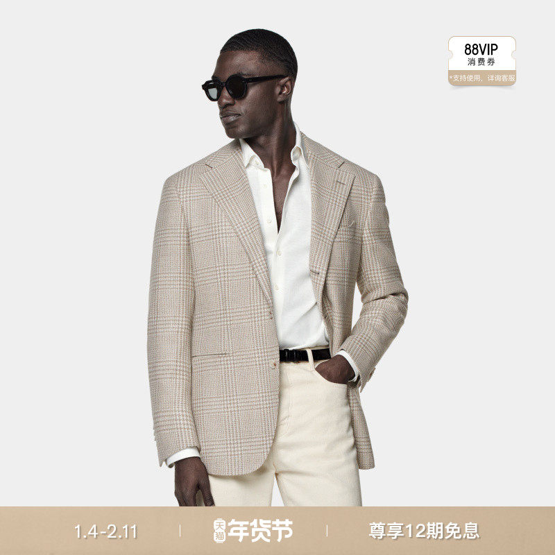 SUITSUPPLY外套砂砾色羊毛混纺男士格纹西装上衣休闲,男装,休闲西服,淘宝优惠券,粉丝福利购,淘宝优惠卷