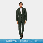 套装 夏季 西装 男士 SUITSUPPLY西服中绿色羊毛丝绸亚麻混纺修身