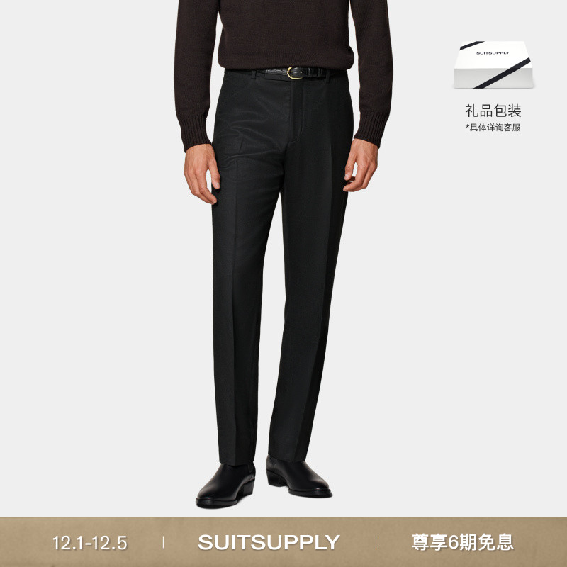 Suitsupply黑色S120支羊毛长裤