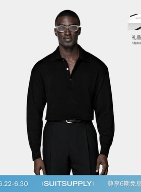 SUITSUPPLY黑色羊绒POLO针织衫毛衣