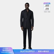 SUITSUPPLY西服藏青色羊毛桑蚕丝亚麻混纺修身 男士 西装 套装 夏季