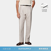 长裤 春夏新品 SUITSUPPLY浅灰褐色桑蚕丝混纺直筒阔腿休闲男士