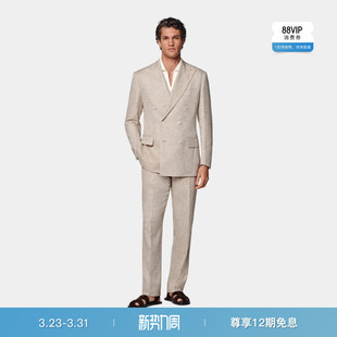 套装 SUITSUPPLY砂砾色亚麻混纺男士 双排扣西装